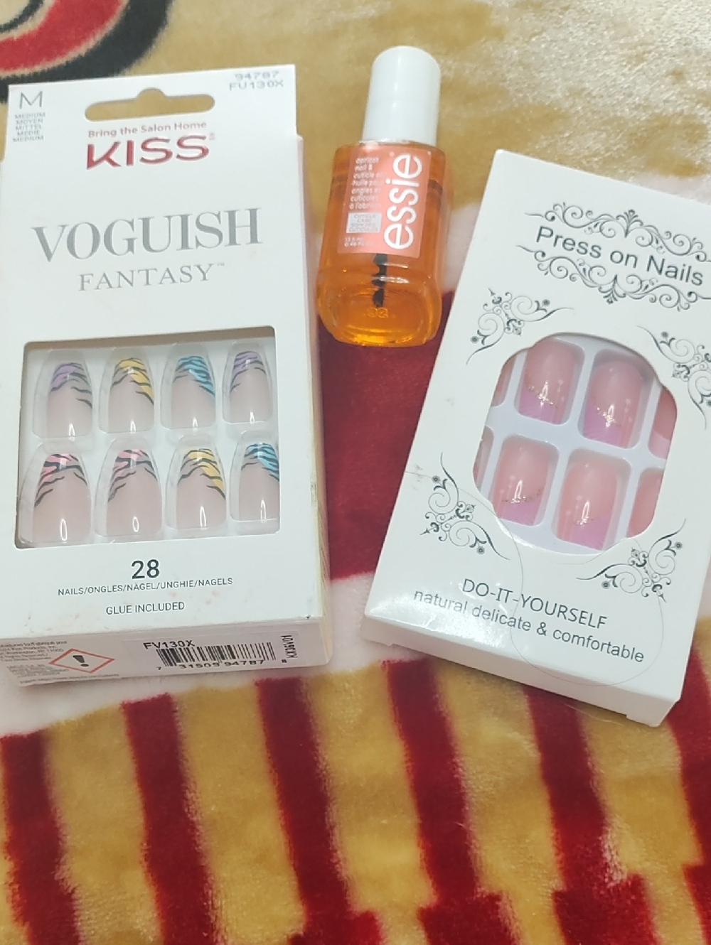 KISS Press-On Nail Sets with Pastel Zebra Tips and Pink Gloss